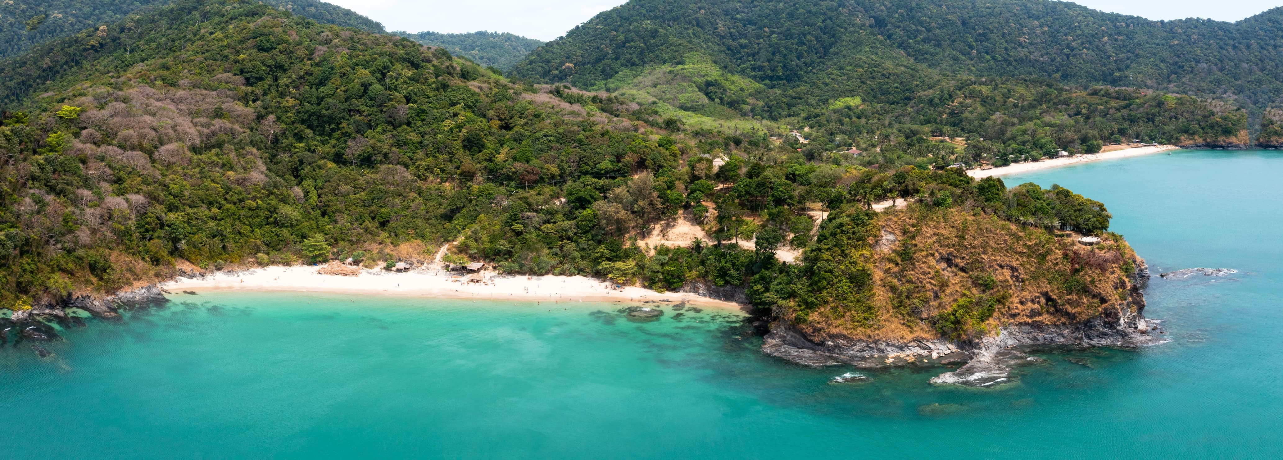 Panoramic view of Cape Shambhala peninsula and Andaman coastline, Koh Lanta Thailand