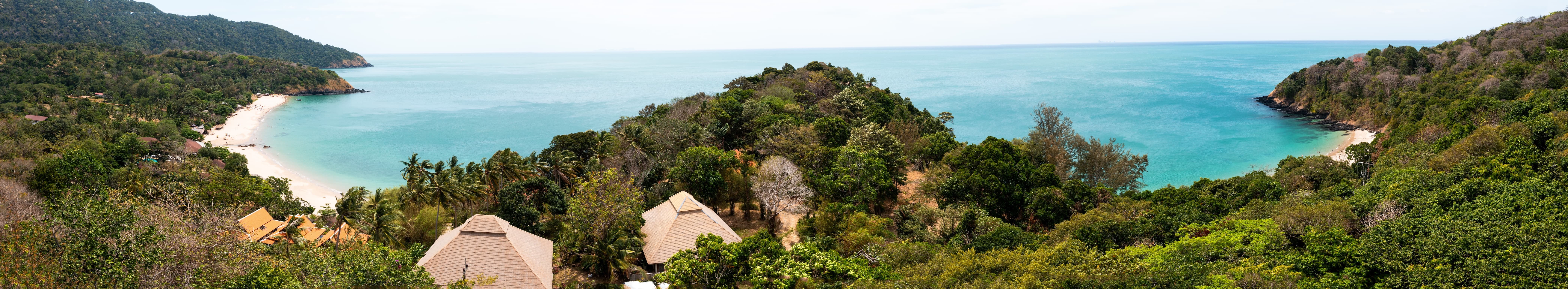 Panoramic ocean view from Cape Shambhala hilltop, dual beach access Koh Lanta